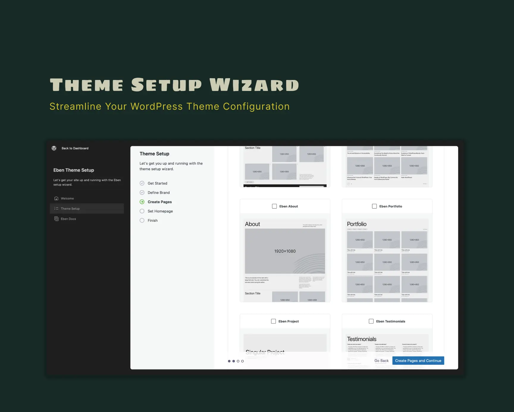 Eben theme comes with theme setup wizard