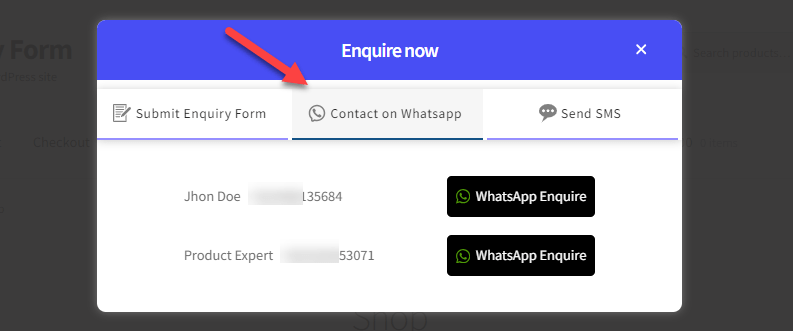 capture user enquiries through SMS, Whatsapp or email