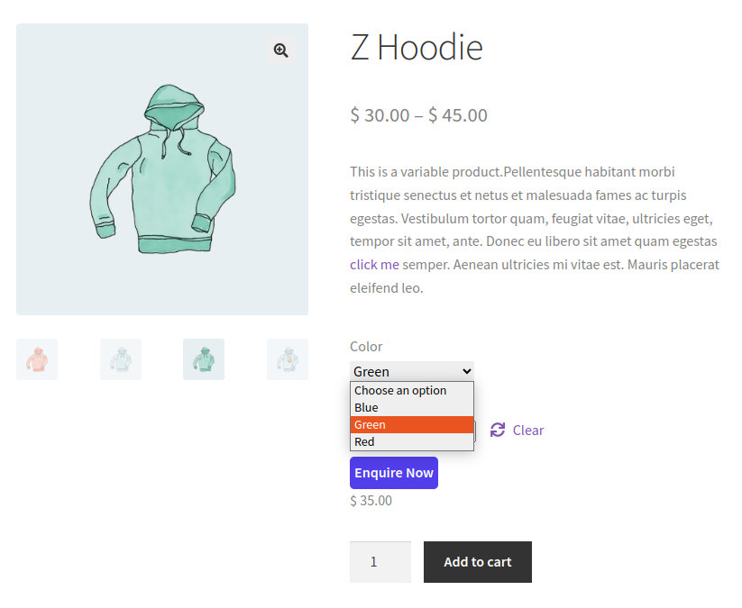 Display Enquiry Button for Specific Product Variations