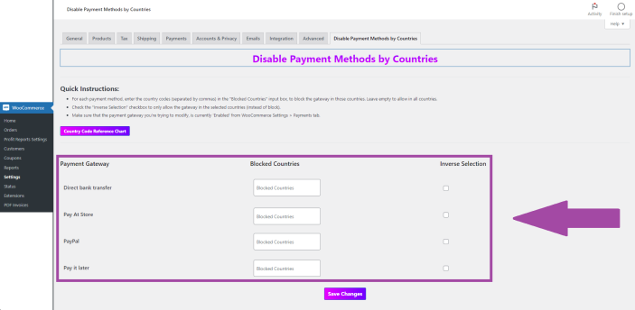 Input fields on the plugin configuration page.