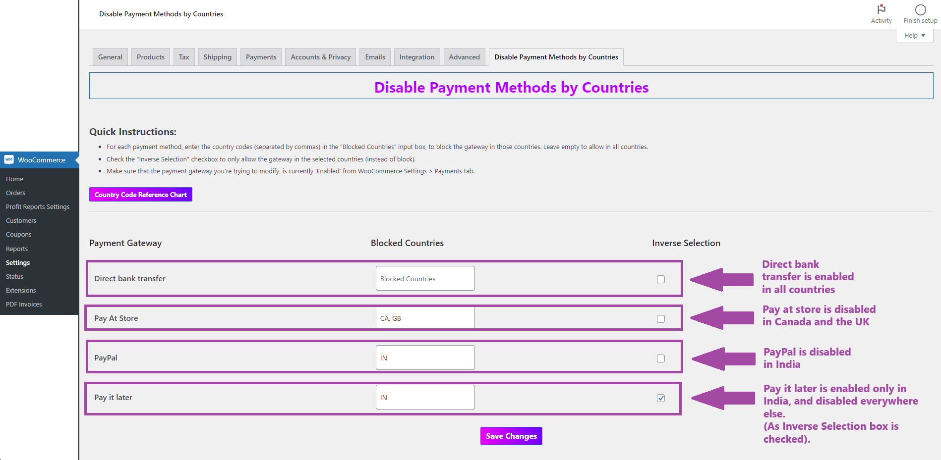 How to use the WooCommerce Disable Payment Methods by Countries plugin
