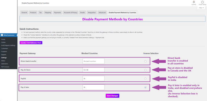 How to use the WooCommerce Disable Payment Methods by Countries plugin