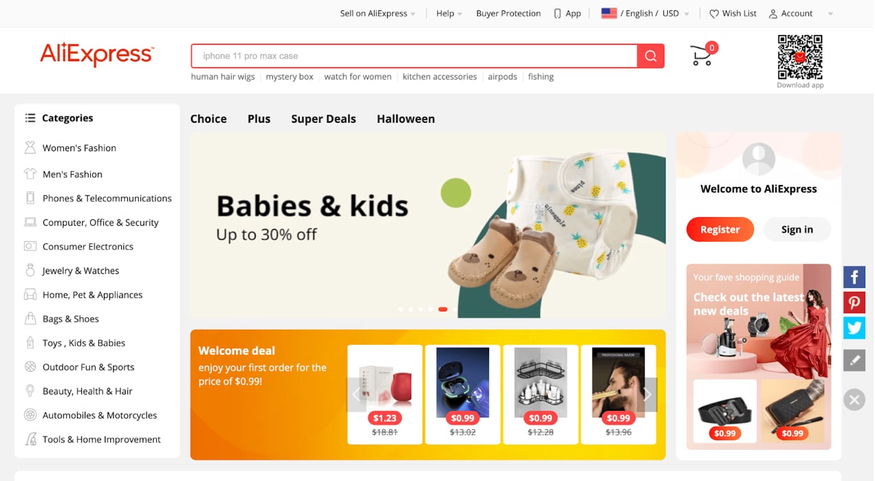 AliExpress homepage