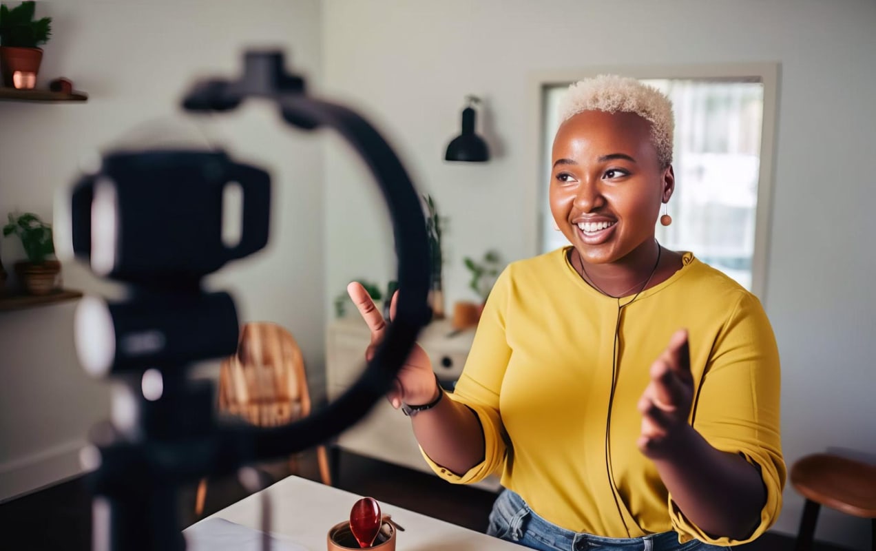 social media influencer recording a video