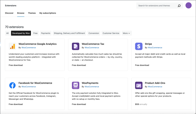 Screenshot of the Extensions > Browse section of the WP Admin