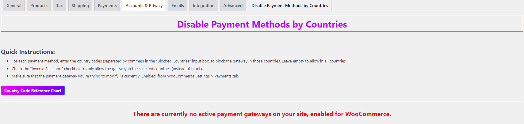 Payment Methods Not Enabled For WooCommerce Error Message