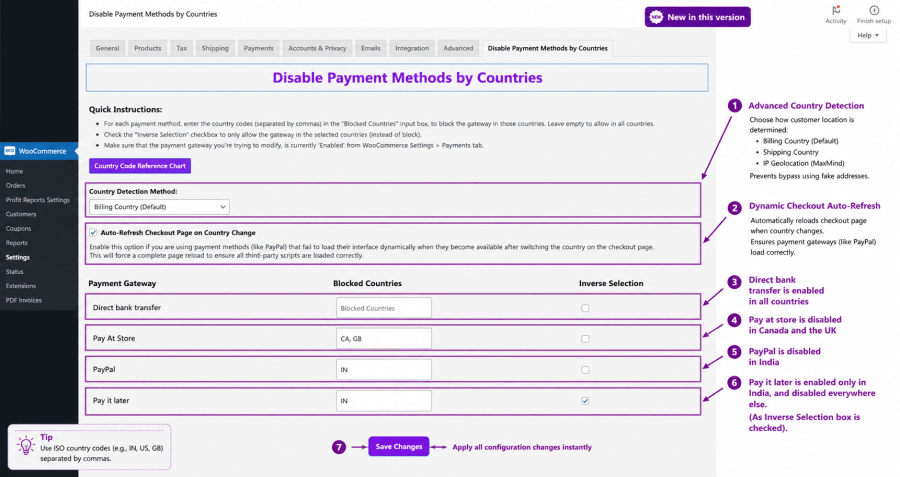 Disable Payment Methods by Countries for WooCommerce Plugin Dashboard