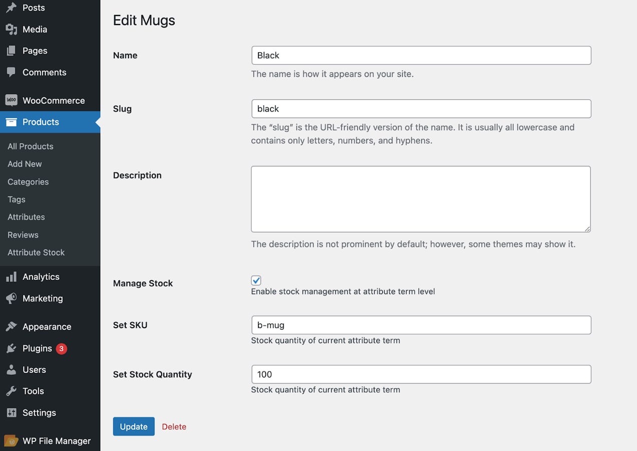 editing attribute inventory