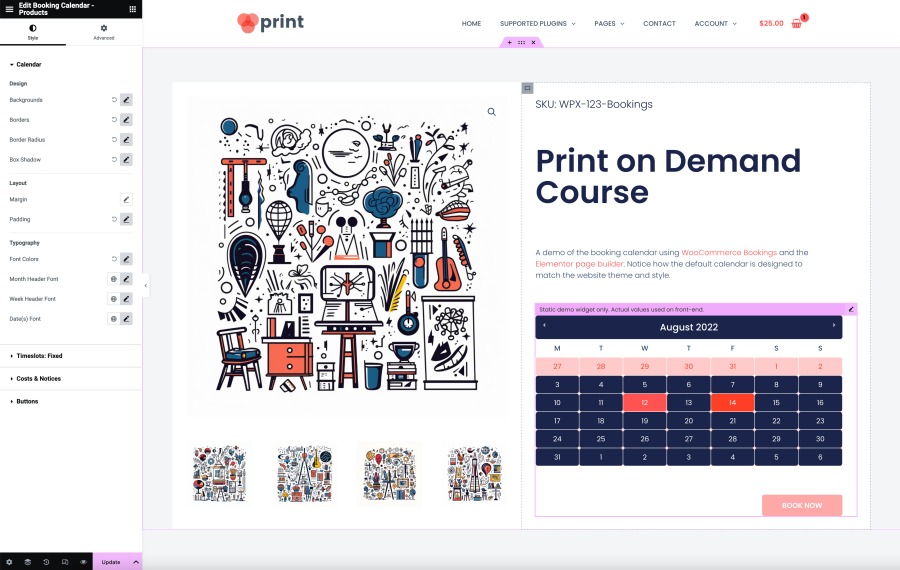 WooCommerce Bookings - Elementor Connector Widget Preview