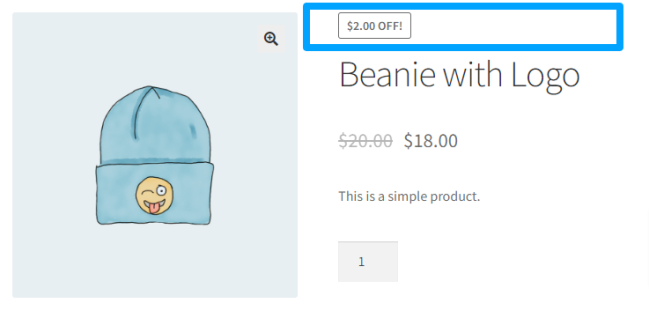 WooCommerce product displaying the discounted amount