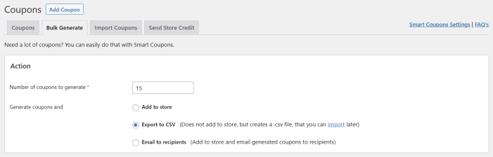 bulk generate Smart Coupons