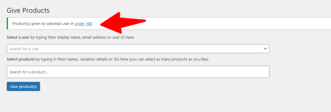 Form to give products to a customer successfully submitted