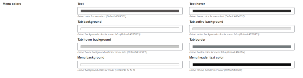 Menu Colors Settings