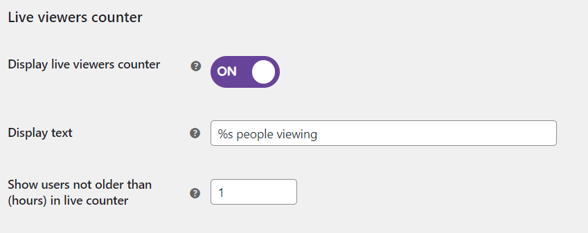 Settings for the live viewer counter
