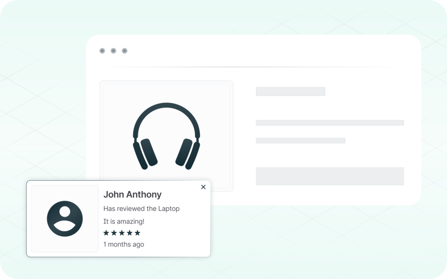 WooCommerce product review notification with five-star rating and reviewer name