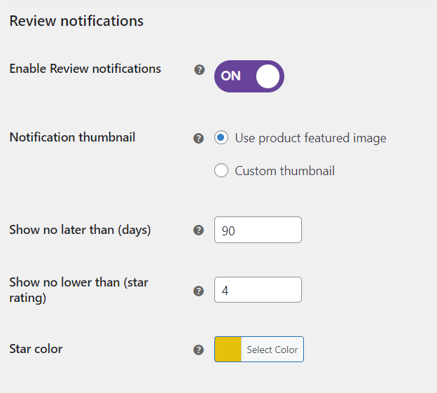 Review notifications settings