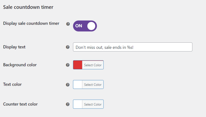 Sale countdown timer settings