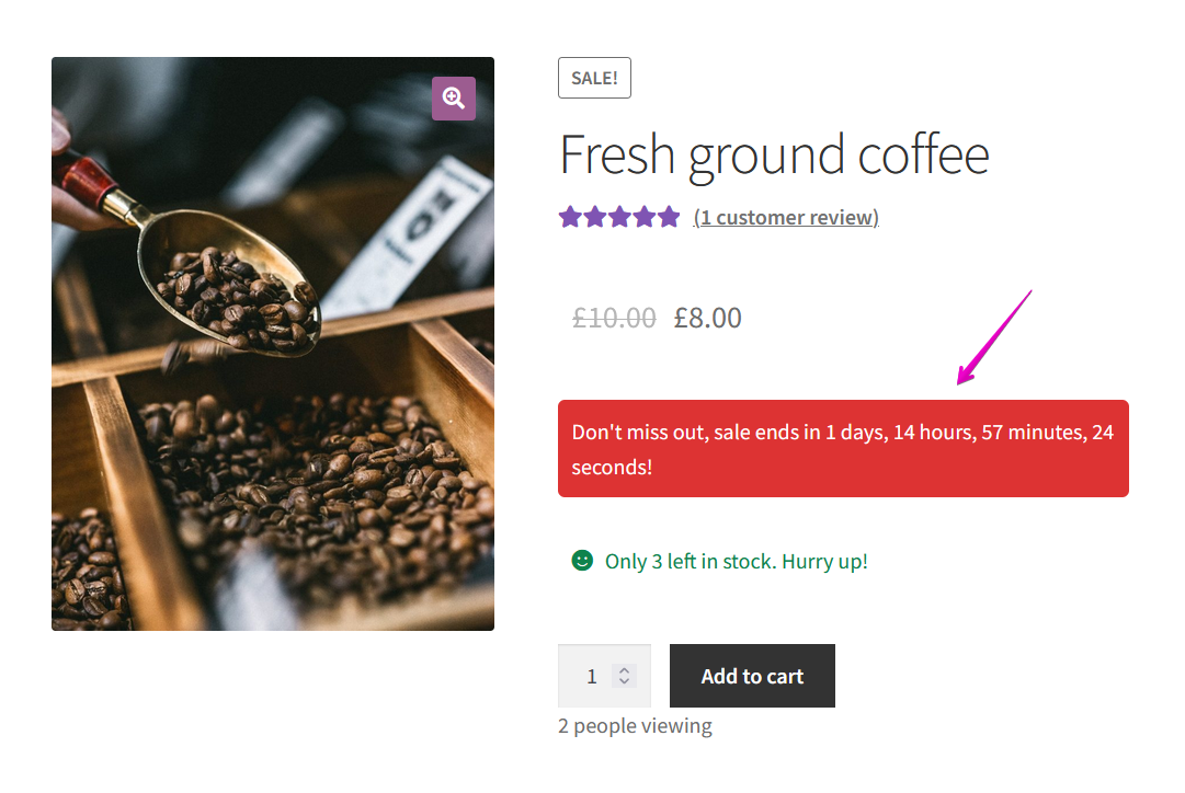Display a sales countdown timer on the product page