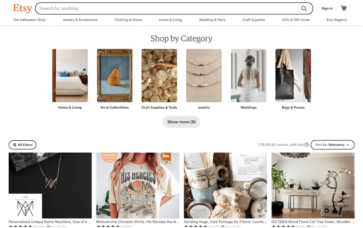 Etsy category grid