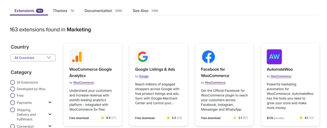 marketing extensions available with WooCommerce