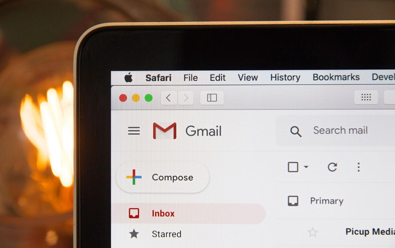 close-up of a Gmail inbox