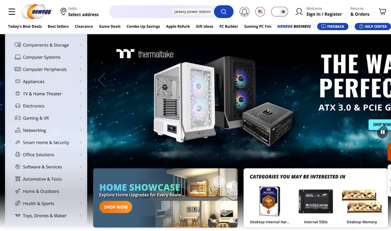 Newegg homepage