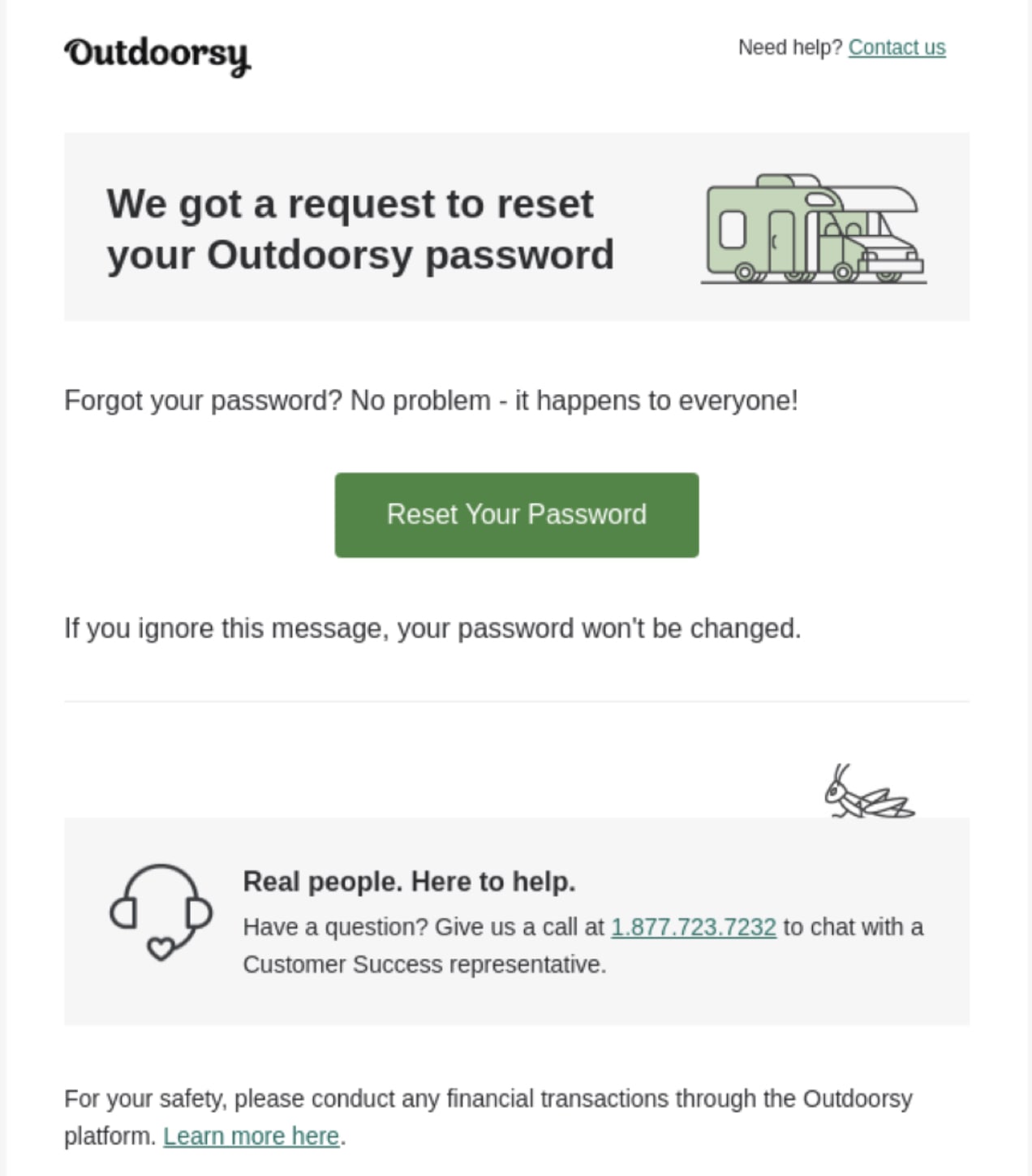 password email example from Outdoorsy