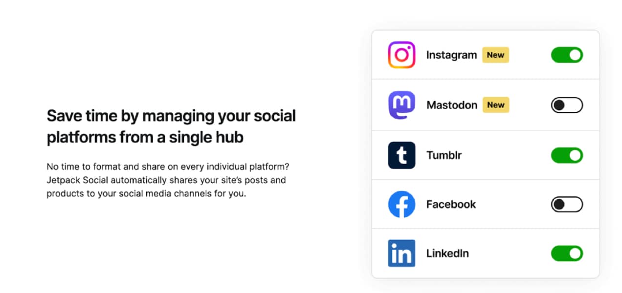 social media settings for Jetpack