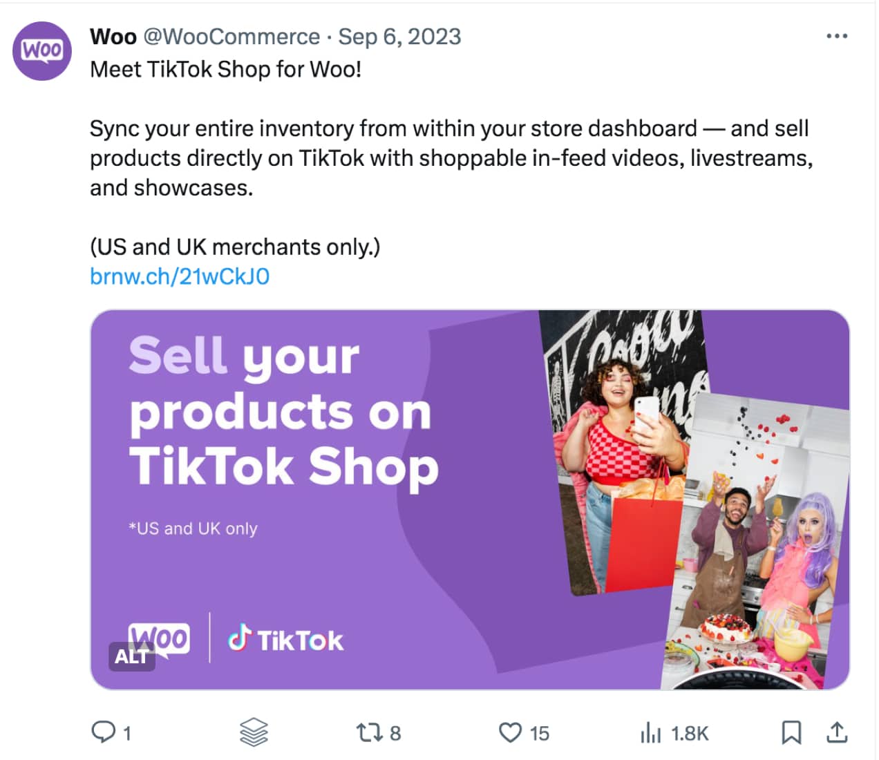 Instagram post from Woo announcing TikTok Shop