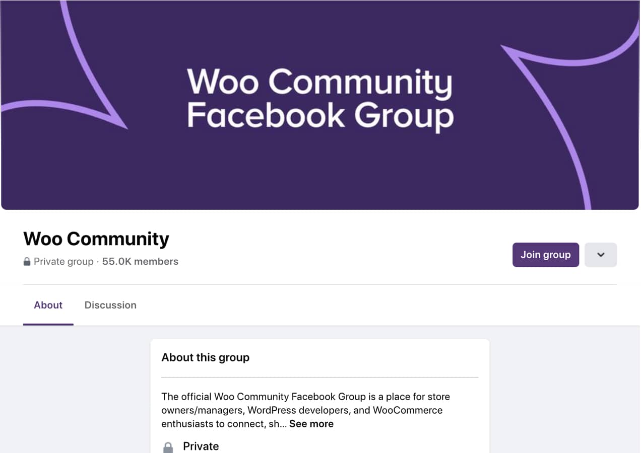 screenshot of the Woo Community Facebook group