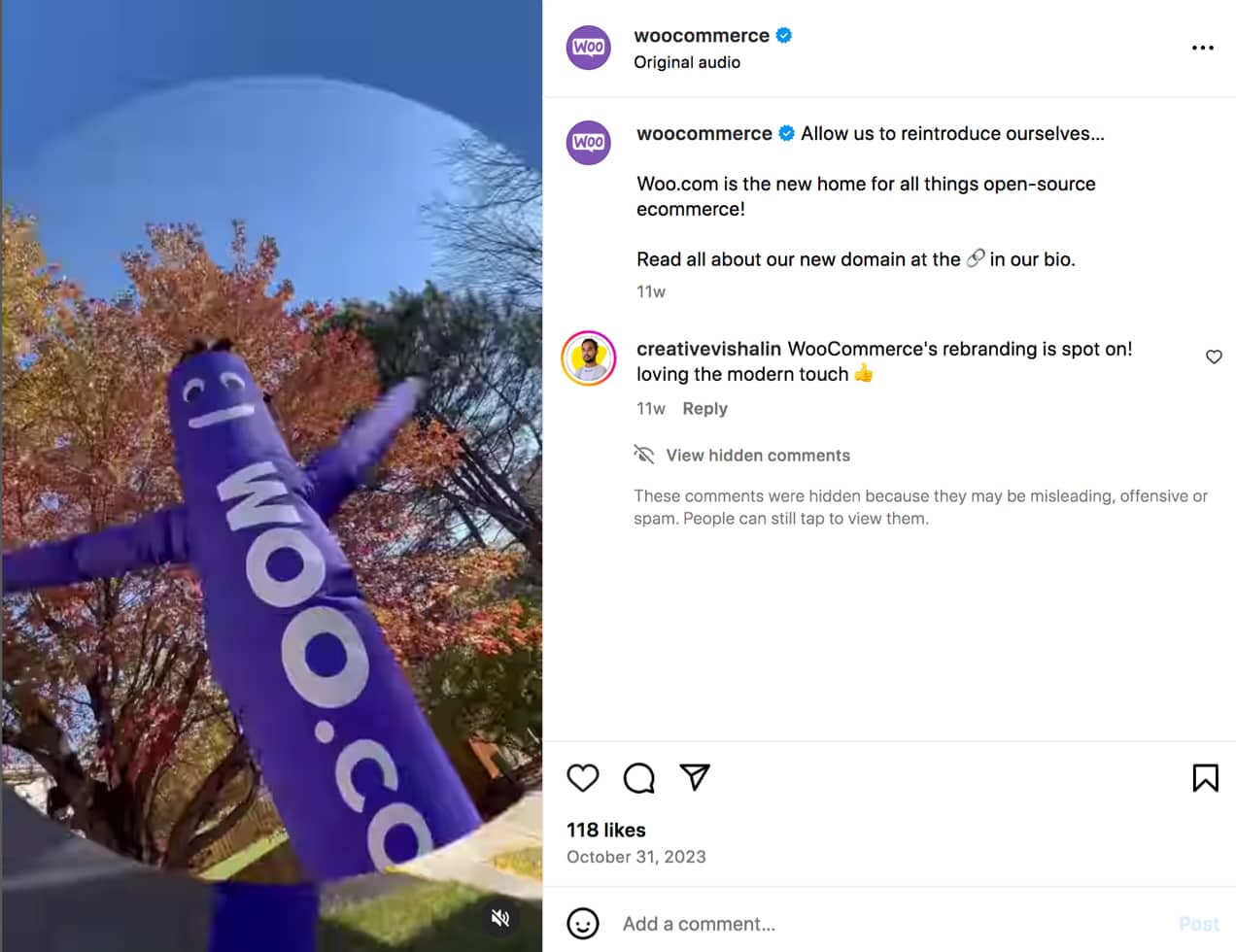 WooCommerce Instagram post announcing the move to WooCommerce.com