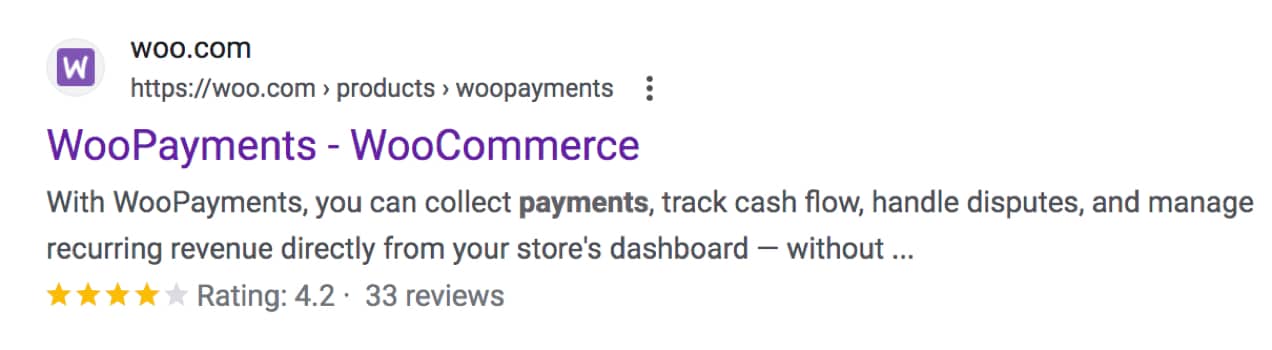 WooPayments schema information, including star reviews