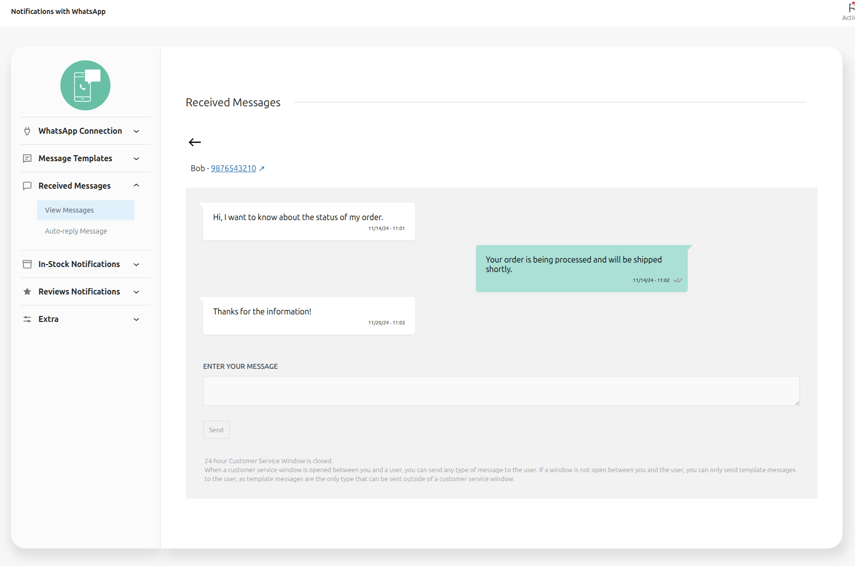 Notifications with WhatsApp Documentation - WooCommerce