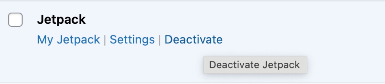 options to activate and deactivate Jetpack