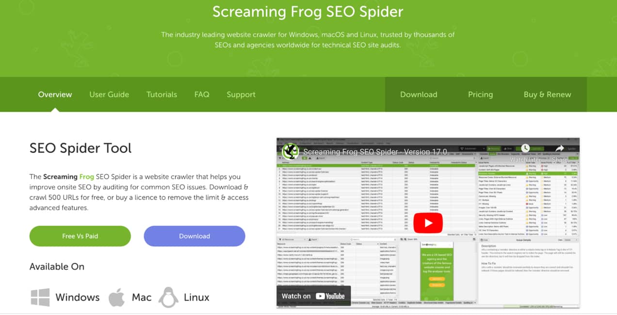 screaming frog seo spider homepage