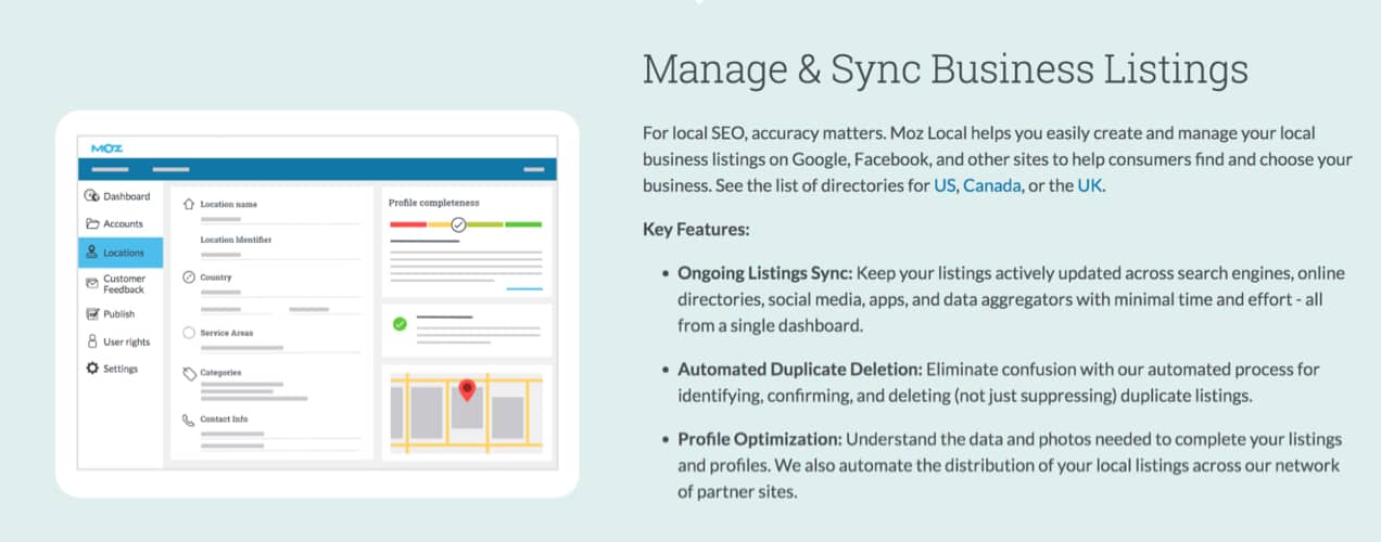 information about managing and syncing business listings