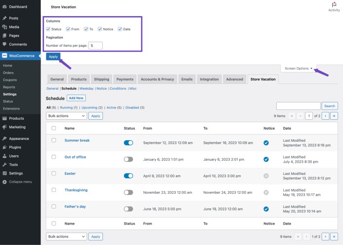 Customize overview tables