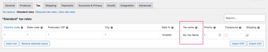 A default tax rate where the Tax Name is set to My Tax Name. 