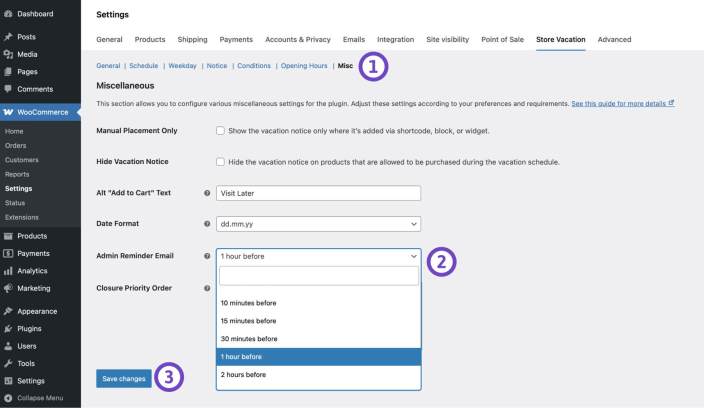 Enable reminder email for vacation mode