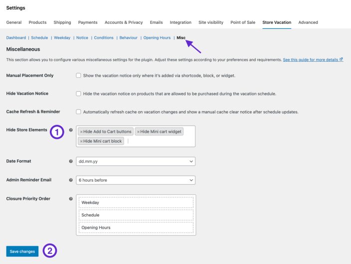 Hide store elements on vacation mode