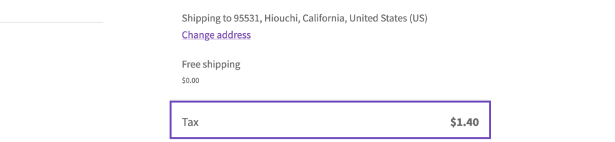 A tax caculation showing a California-based address that attracted a 7% tax (as per the tax rules configured in this scenario). 