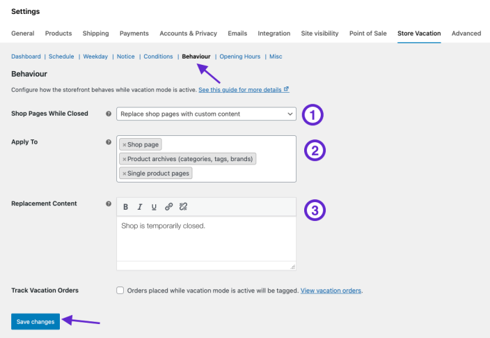 Replace shop page content during vacation