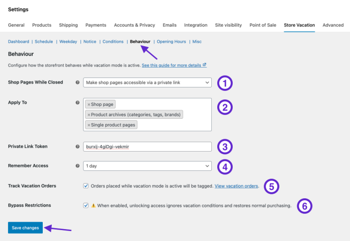 Shop pages private link during vacation