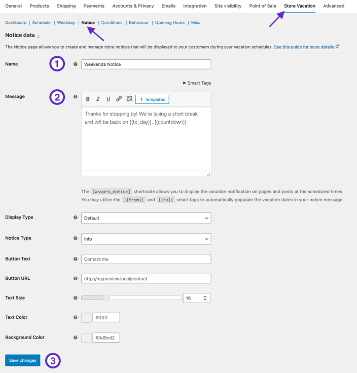 Create vacation notice