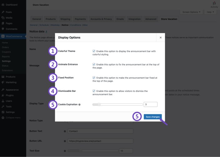 Announcement bar settings