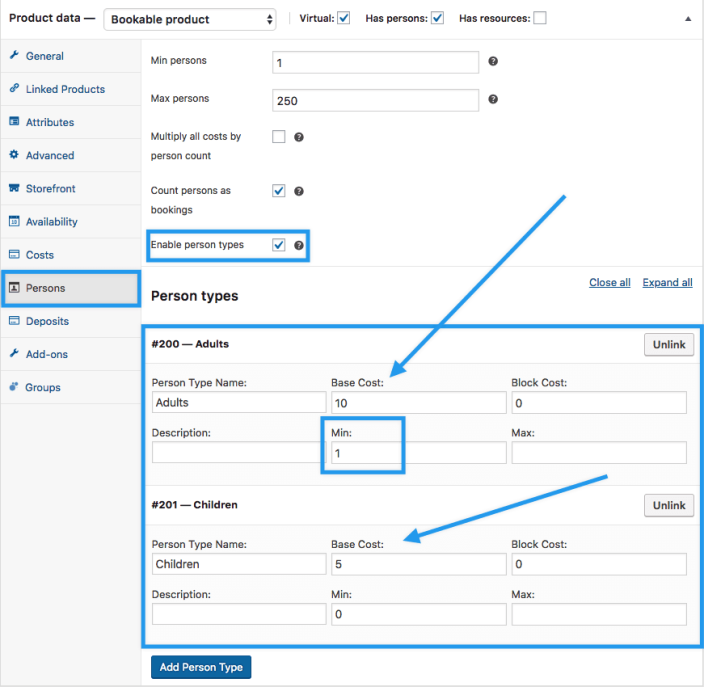 Bookings Use Case - Museum Tickets with Barcodes - Persons Tab