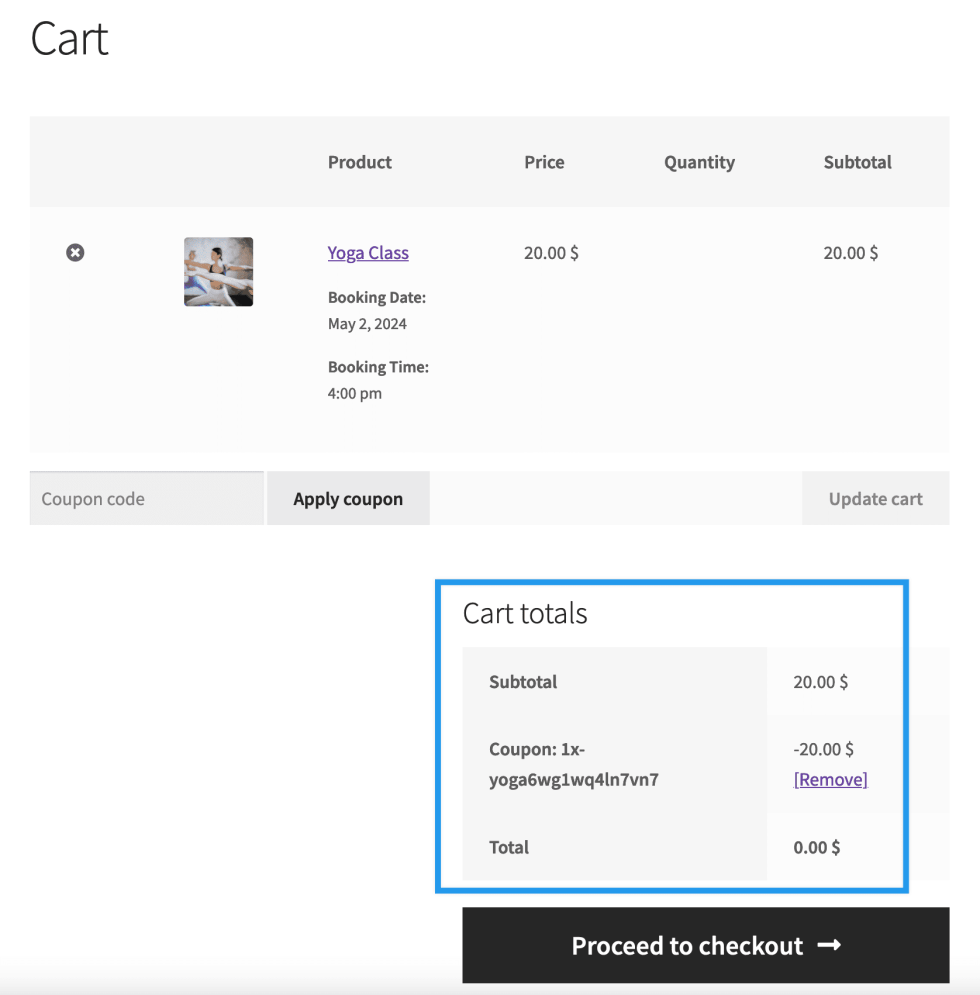 Bookings Use Case - Yoga Class - Coupon Applied