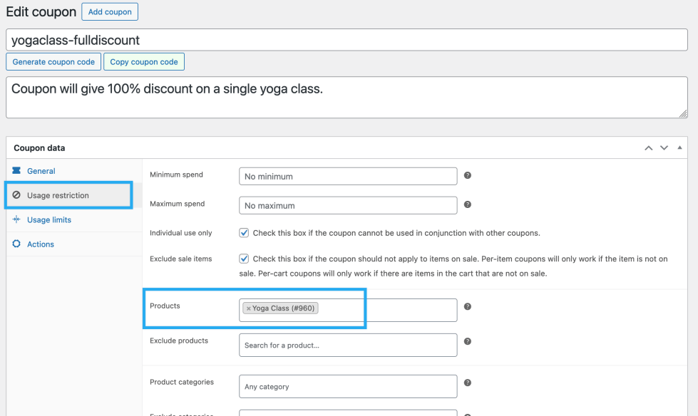 Bookings Use Case - Yoga Class - Coupon Usage Restrictions