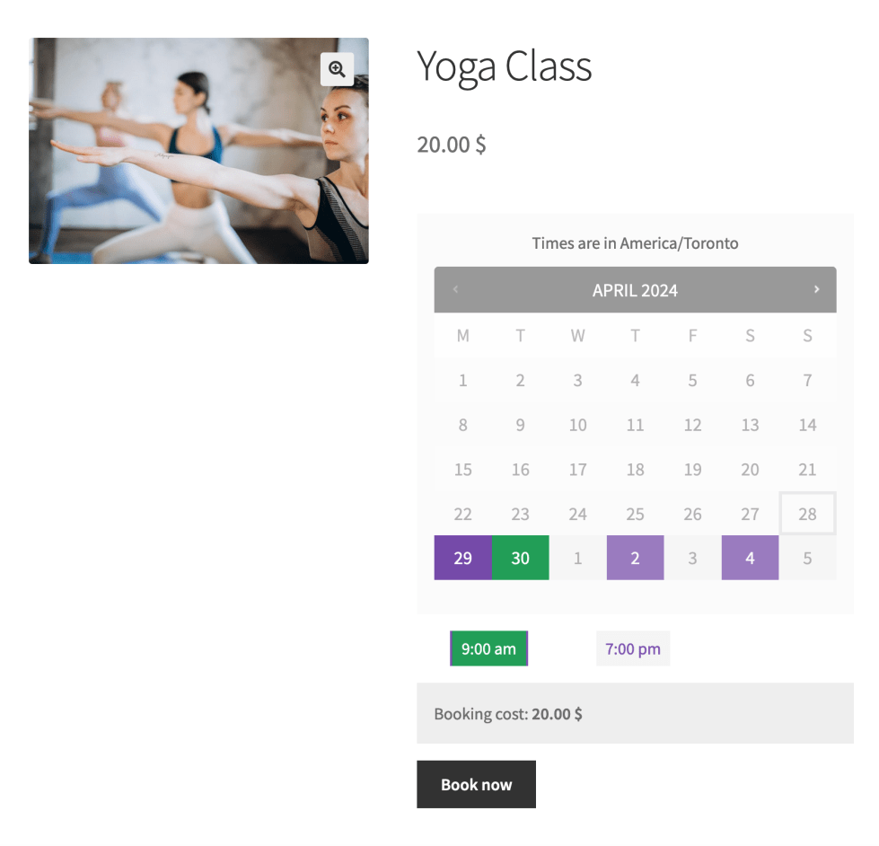 Bookings Use Case - Yoga Class - Class Bookable Product