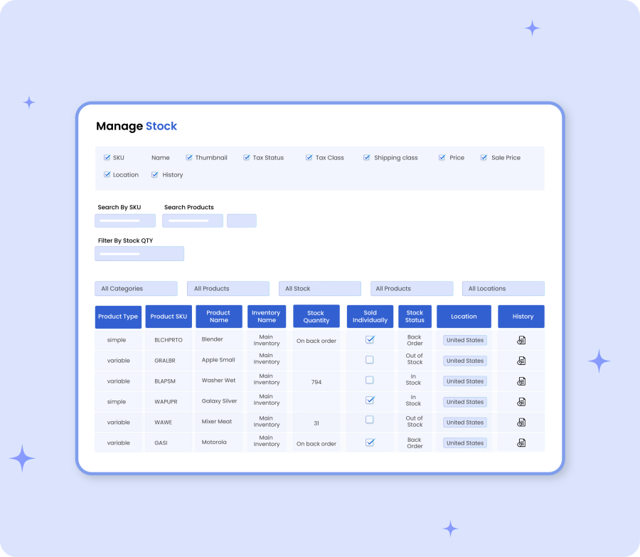 Bulk stock management using list view in WooCommerce inventory system